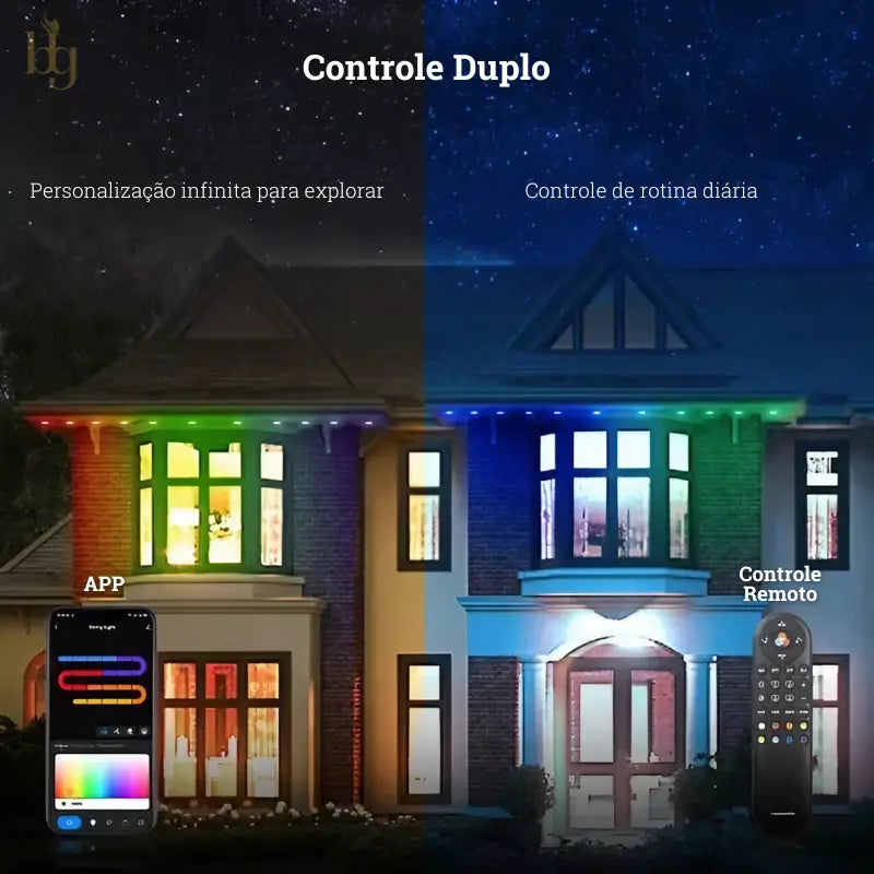 Luzes LED Arco-Íris Inteligente com Controle Remoto e APP para Uso Interno e Externo