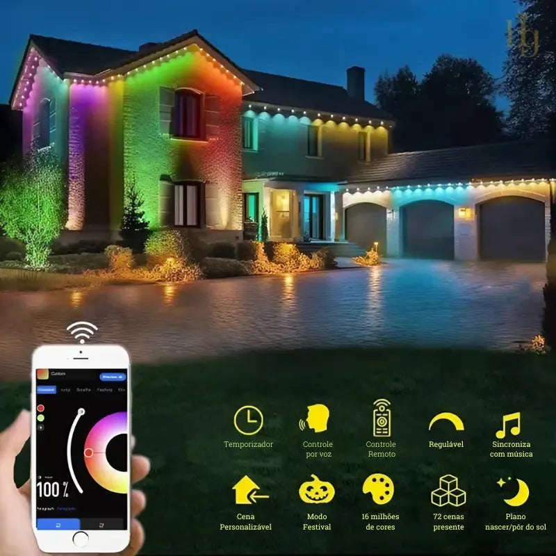 Luzes LED Arco-Íris Inteligente com Controle Remoto e APP para Uso Interno e Externo